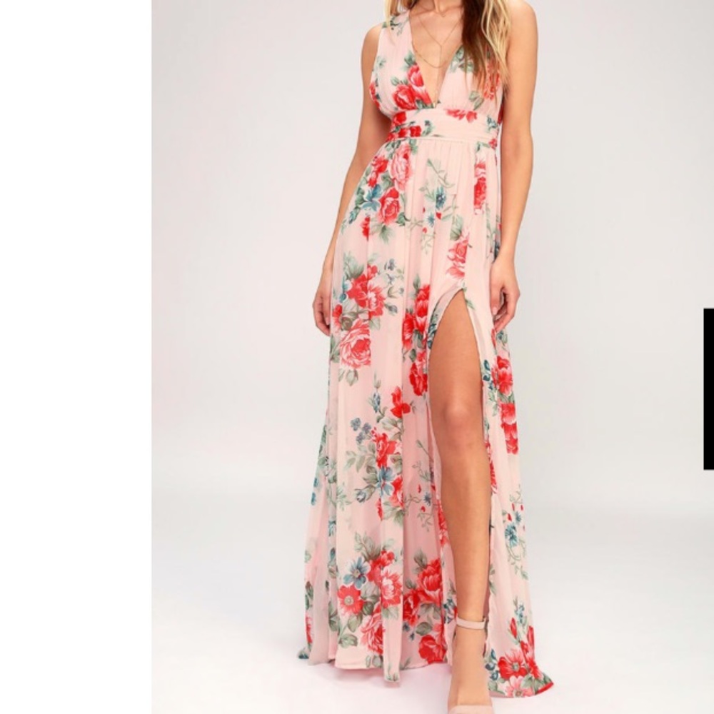 Lulus XS blush floral print maxi dress